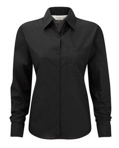 Russell Collection J934F - Camicia da donna, manica lunga - polycotton easycare poplin Nero