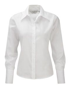 Russell Collection J956F - Camicia da donna, manica lunga - modello non stirabile Bianco