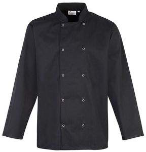 Premier PR665 - Studded front long sleeve chef's jacket Nero