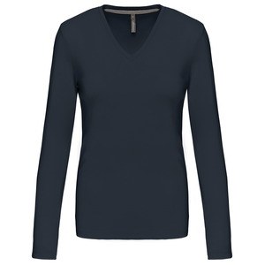 Kariban K382 - T-SHIRT DONNA MANICHE LUNGHE SCOLLO A V Navy/Navy