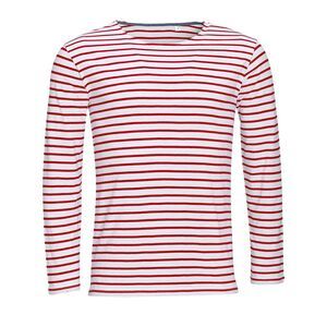 SOL'S 01402 - MARINE MEN T Shirt Uomo Manica Lunga Rigata Bianco / Rosso