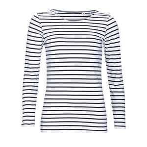 SOL'S 01403 - MARINE WOMEN T Shirt Donna Manica Lunga Rigata Bianco / Blu navy