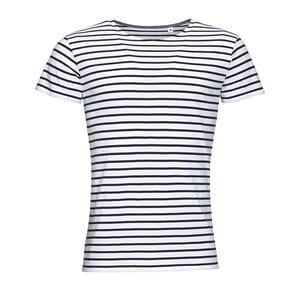 SOL'S 01398 - MILES MEN T Shirt Uomo Girocollo Rigata Bianco / Blu navy