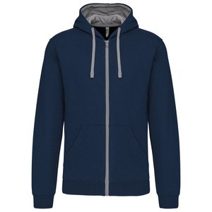 Kariban K466 - Felpa con cappuccio a contrasto full zip Navy / Fine Grey