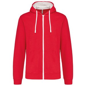 Kariban K466 - Felpa con cappuccio a contrasto full zip Rosso / Bianco