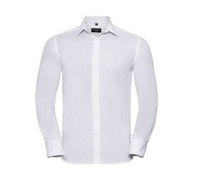 Russell Collection JZ922 - Camicia da uomo in Oxford aderente con collo italiano Bianco