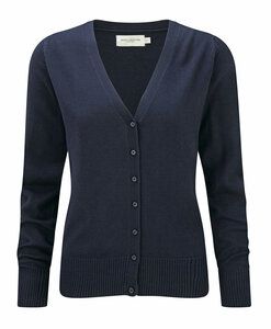 Russell Collection JZ715 - Ladies' V-Neck Knitted Cardigan Blu oltremare