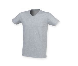 Skinnifit SF122 - T-shirt da uomo in cotone elasticizzato con scollo a v Grigio medio melange