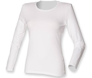 Skinnifit SK124 - T-shirt da donna elasticizzata a maniche lunghe Bianco