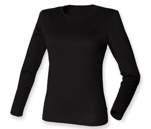 Skinnifit SK124 - T-shirt da donna elasticizzata a maniche lunghe Nero