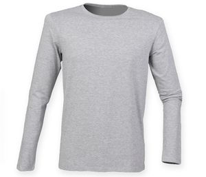 SF Men SF124 - T-shirt da uomo elasticizzata a maniche lunghe Grigio medio melange