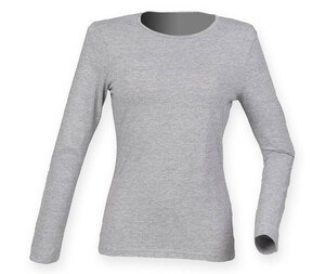 Skinnifit SK124 - T-shirt da donna elasticizzata a maniche lunghe Grigio medio melange