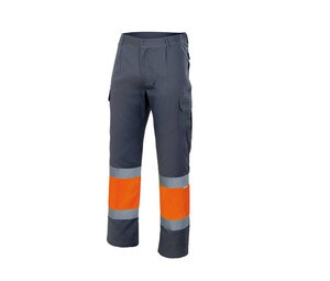 VELILLA VL157 - Pantaloni bicolore alta visibilità Grey / Fluo Orange