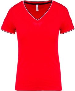 Kariban K394 - T-shirt piqué donna scollo a V Red/ Navy/ White