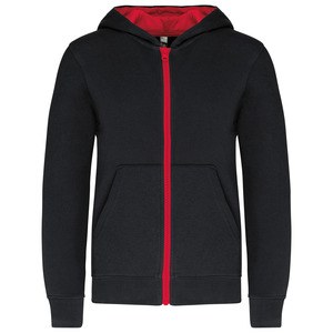 Kariban K486 - Felpa da bambino con cappuccio e zip Nero / Rosso