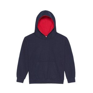 AWDIS JH03J - Felpa da bambino con cappuccio a contrasto New French Navy / Fire Red