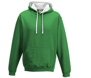 AWDIS JH003 - Felpa con cappuccio a contrasto Kelly Green / Arctic White