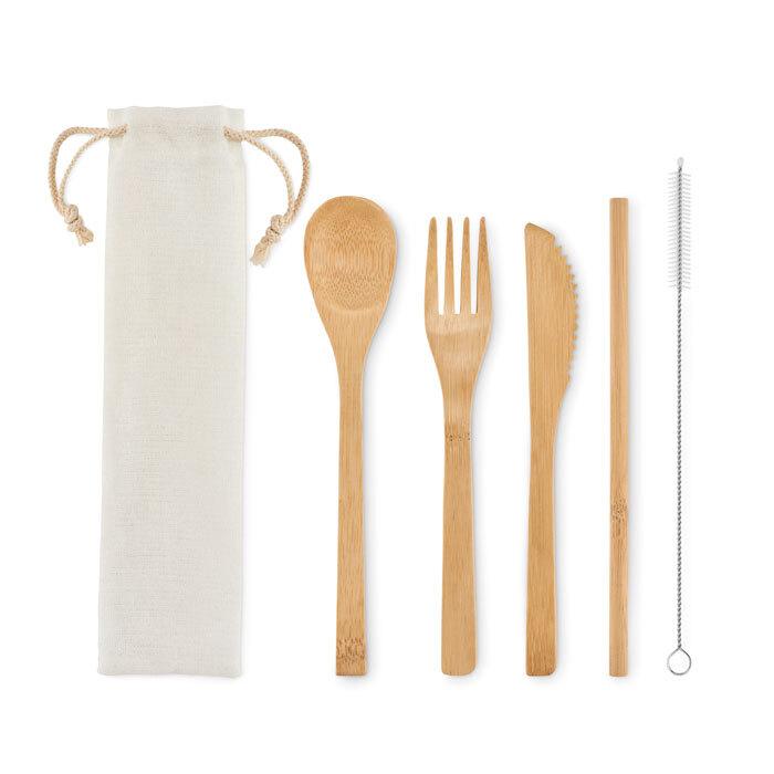 GiftRetail MO6121 - SETSTRAW Set posate in bamboo