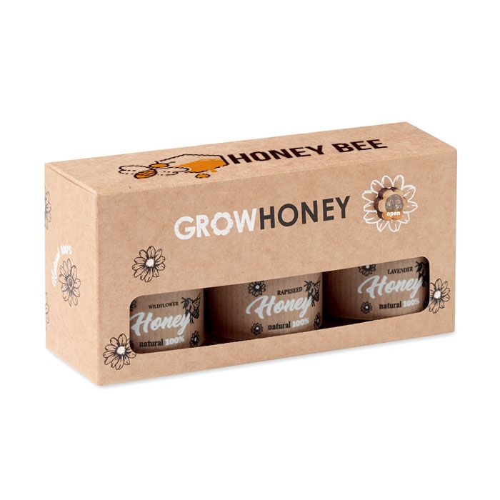 GiftRetail MO6441 - BEEBEE SET Set di 3 vasetti di miele mille