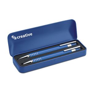 GiftRetail MO7323 - Set di biro ALUCOLOR con custodia in metallo - Convenienti Blue