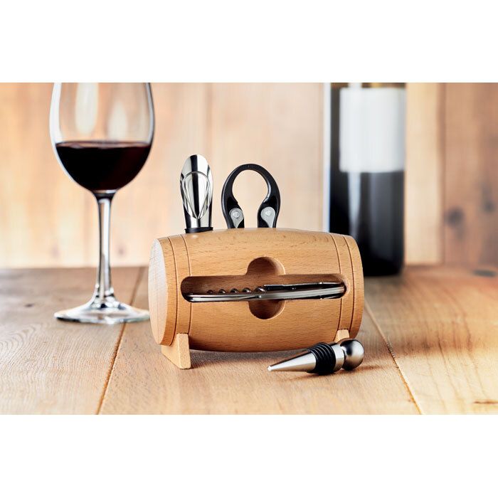 GiftRetail MO9523 - Mini botte in legno con 4 accessori per vino di BOTA