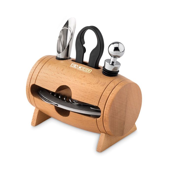 GiftRetail MO9523 - Mini botte in legno con 4 accessori per vino di BOTA
