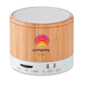GiftRetail MO9608 - ROUND BAMBOO Speaker wireless in bamboo Bianco