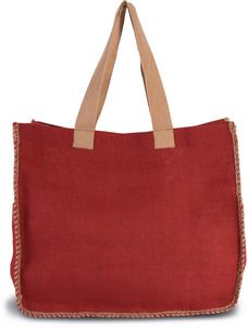 Kimood KI0248 - Borsa in juta con cucitura a contrasto Arandano Red / Natural