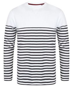 Front Row FR134 - T-shirt bretone a maniche lunghe Bianco / Blu navy