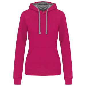 Kariban K465 - Felpa donna con cappuccio a contrasto Fuchsia / Fine Grey