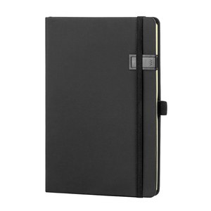 EgotierPro 38509 - Notebook A5 con Copertina in PU, Elastico e Segnalibro STOCKER Nero