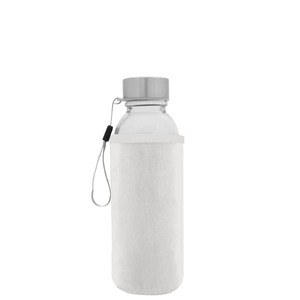 EgotierPro 39528 - Bottiglia in Vetro 420ml con Copertura Neoprene JARABA Bianco