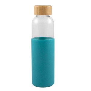 EgotierPro 50019 - Bottiglia in Vetro 500 ml con Tappo in Bambù e Custodia in Silicone GIN