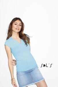 SOLS 11165 - T-shirt del scollo a V curvo da donna con maniche a tappo