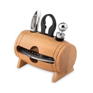 GiftRetail MO9523 - Mini botte in legno con 4 accessori per vino di BOTA