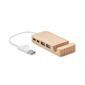 GiftRetail MO2144 - HUBSTAND Hub USB a 4 porte in bamboo